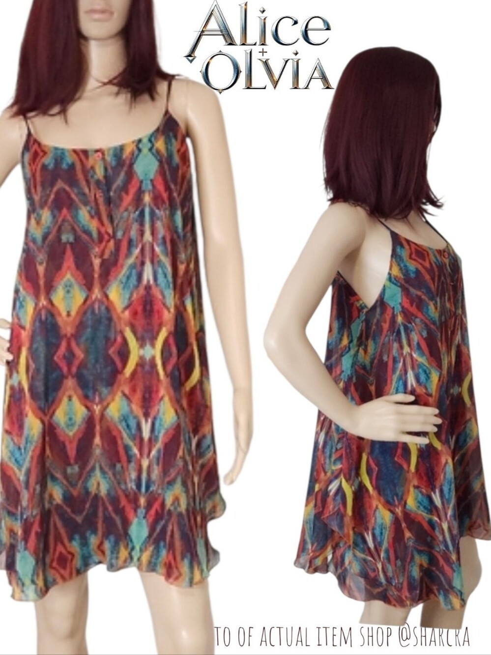 Alice + Olivia Women's Rhi Tank Dress Tribal Diamond Colorful mini dress S - Picture 16 of 16